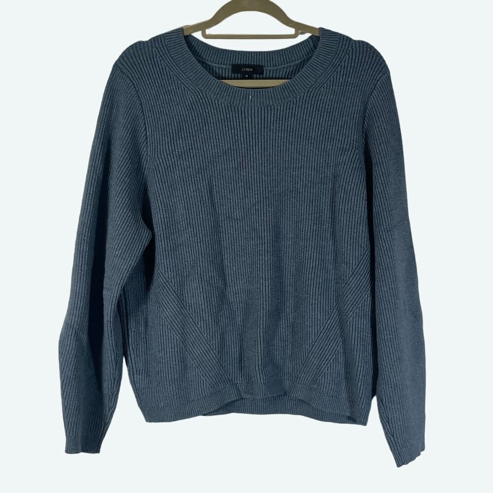 J. Crew Ribbed Stretch Crew Neck Sweater Dusty Blue Boxy Slouchy Long Sleeve M